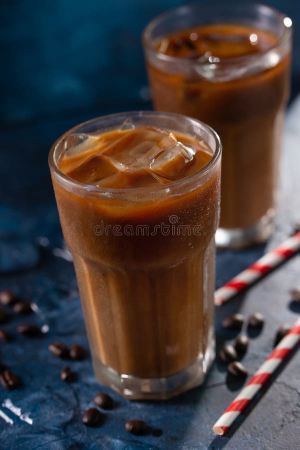 Cold Cool Coffee with Milk and Ice, Against the Blue Wall, Cool Summer