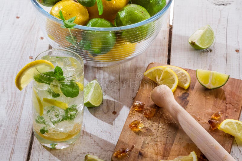 Cold Drink with Citrus Fruit and Ice Stock Image Image of glass, lime