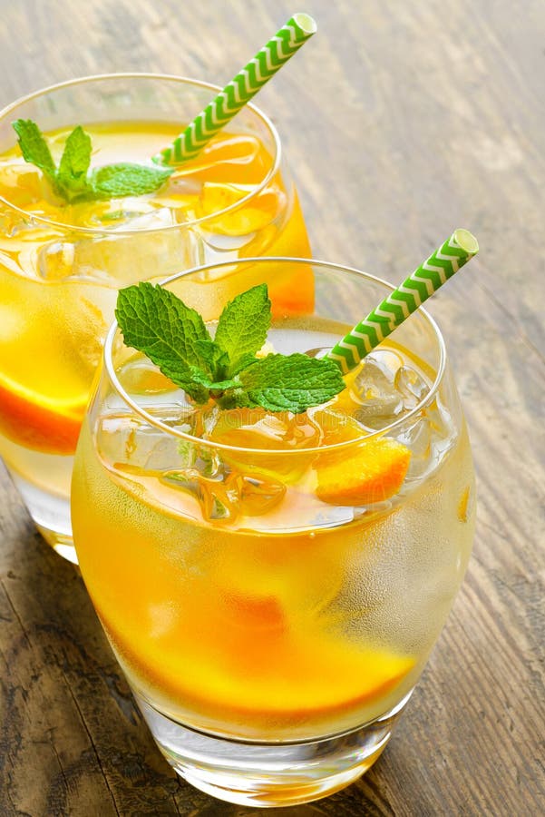 Cold Drinks with Ice and Mint. Orange Cocktail on Stock Image Image
