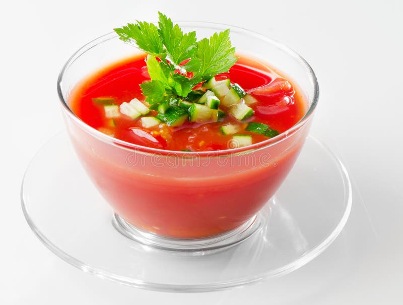 Cold Gazpacho Soup in Glasses Stock Image Image of garnish, delicious