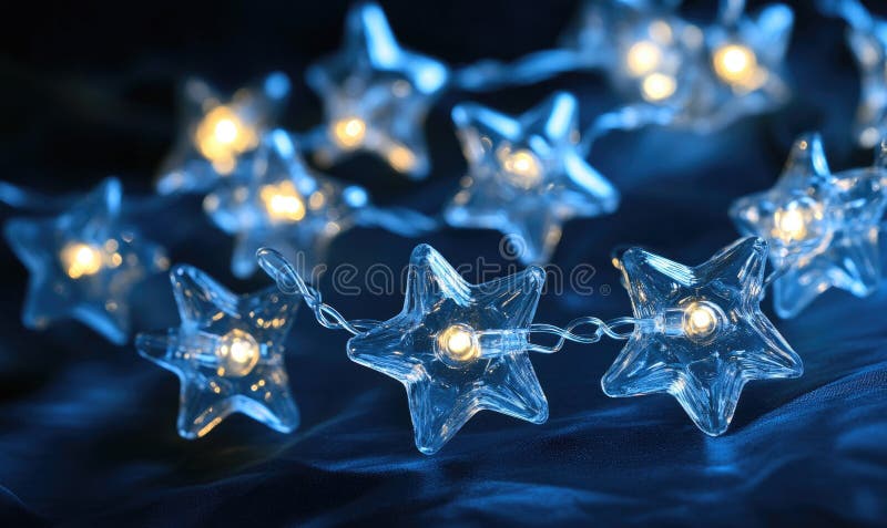 Cold light string lights with glass stars, icy theme stock images
