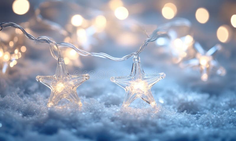 Cold light string lights with glass stars, icy theme royalty free illustration