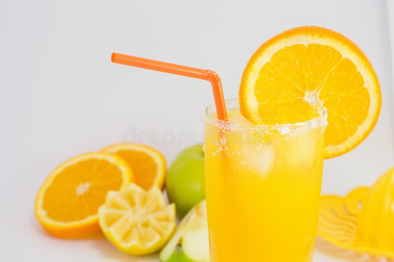 Cold Orange And Lemon Juice For Summer Day Refreshment Stock Image
