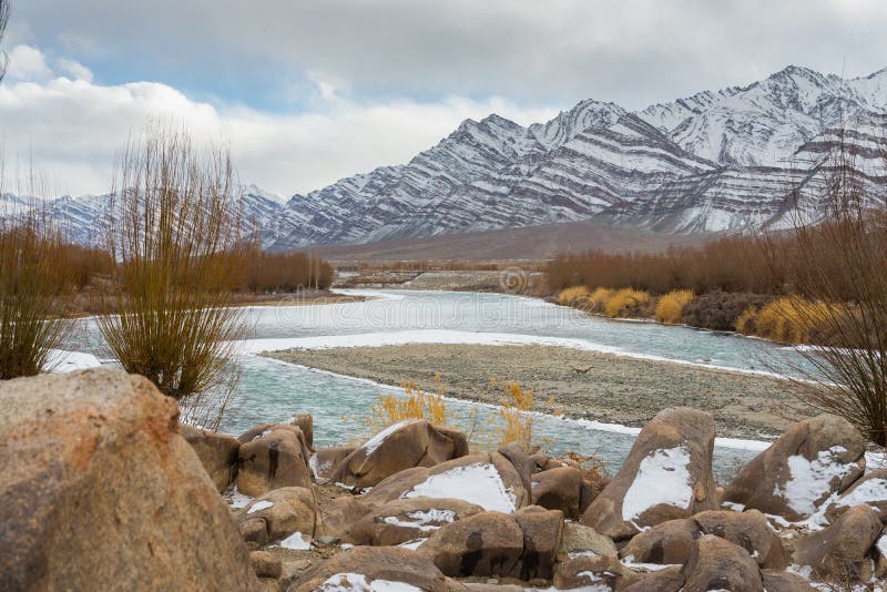 Cold river and mountain stock image. Image of view, frost 42703349