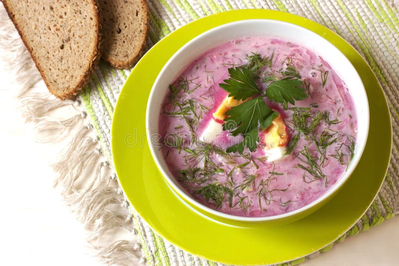 Cold soup with beets, cucumbers, dill and sour cream