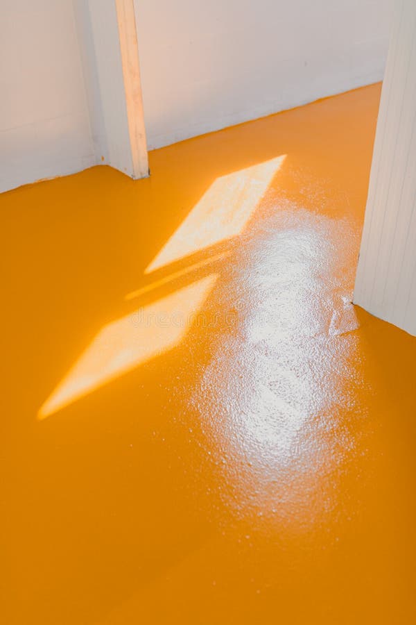 Cold Storage with New Floor Made of Yellow Epoxy Resin Stock Image