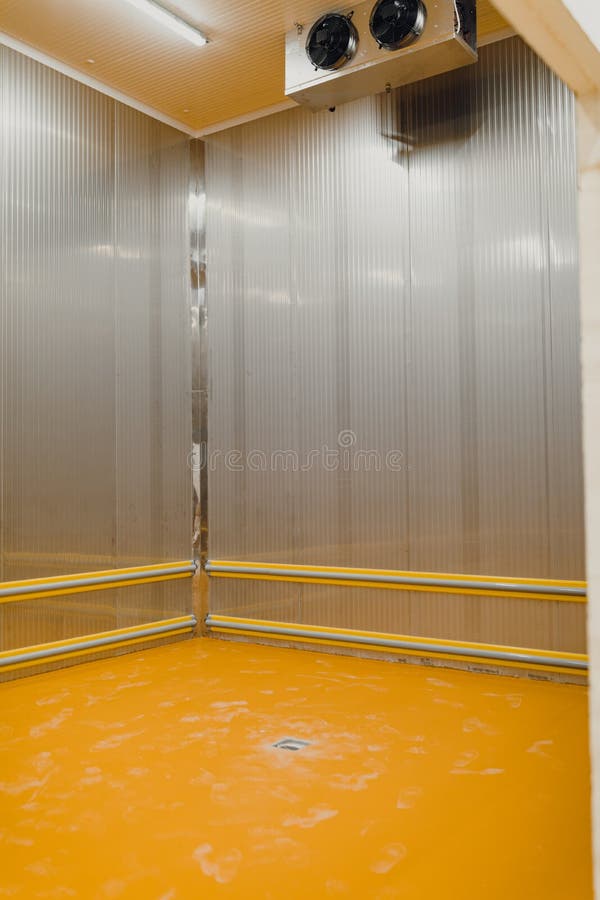 Cold Storage with New Floor Made of Yellow Epoxy Resin Stock Photo