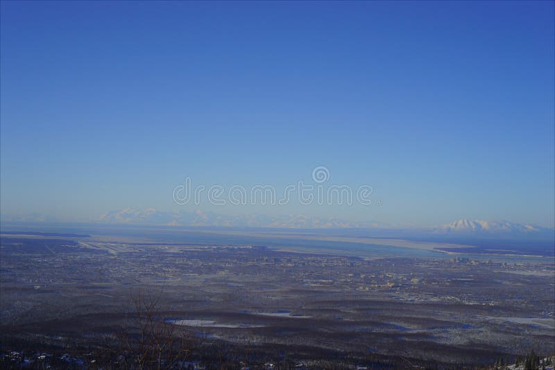 Looking down on the city of Anchorage Alaska