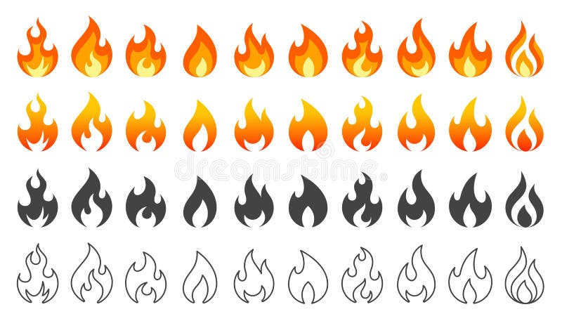 Ícones do vetor do fogo ilustração do vetor. Ilustração de flama - 50744773