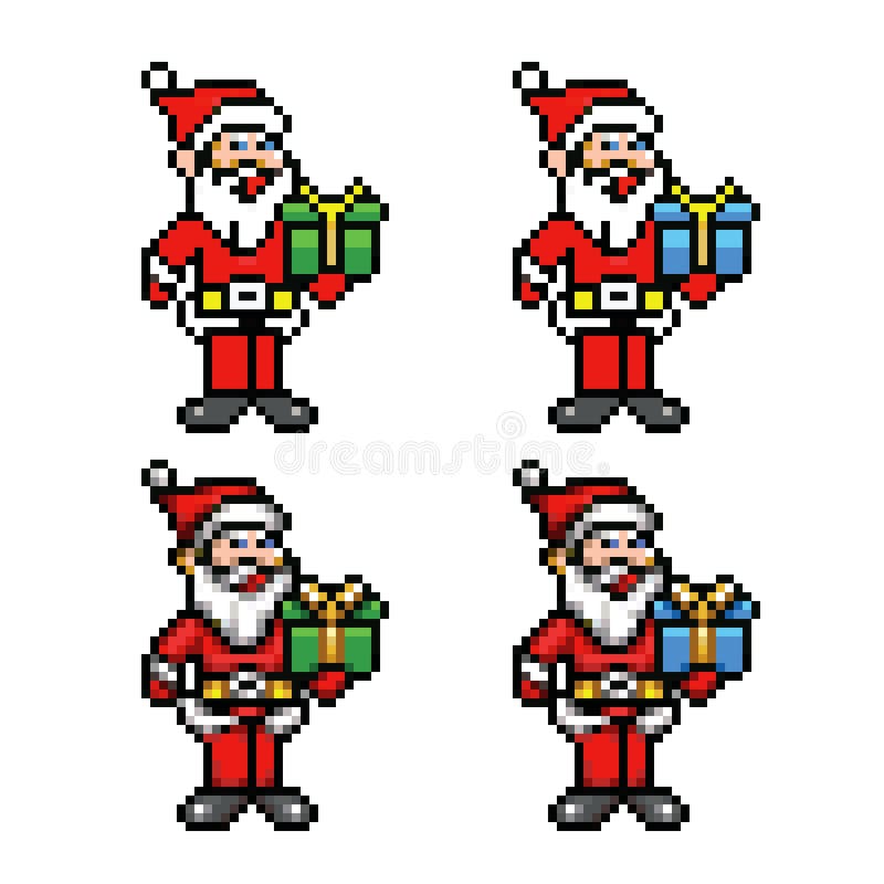 Pixels de 8 bits de adesivo de papai noel para jogos de ativos e padrões  cross stitch em ilustrações vetoriais