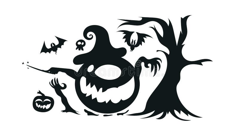 Halloween, o dia mais assustador do ano, desenhado à mão, adesivo de  desenho animado, ícone, conceito, ilustração isolada