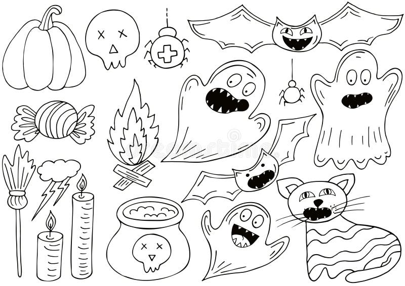 Design De Halloween. Estilo De Desenho Animado Dos Elementos Halloween  Ilustração do Vetor - Ilustração de truque, jogo: 228966944