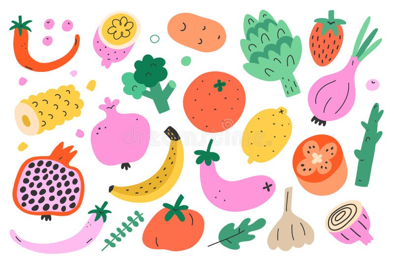 Mão Desenhada Frutas E Legumes Desenho Infantil Escandinavo