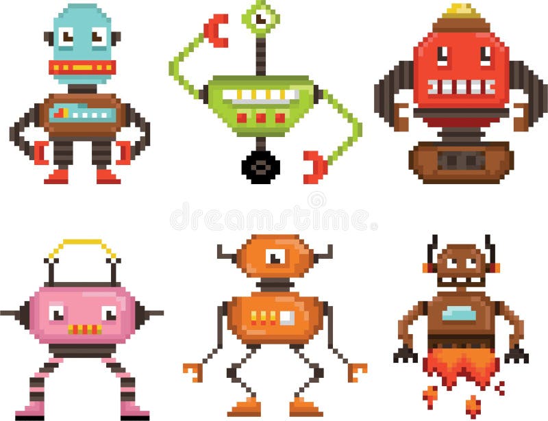 Robô de pixel de 8 bits em ilustrações vetoriais para ativos de jogos.  11713435 Vetor no Vecteezy