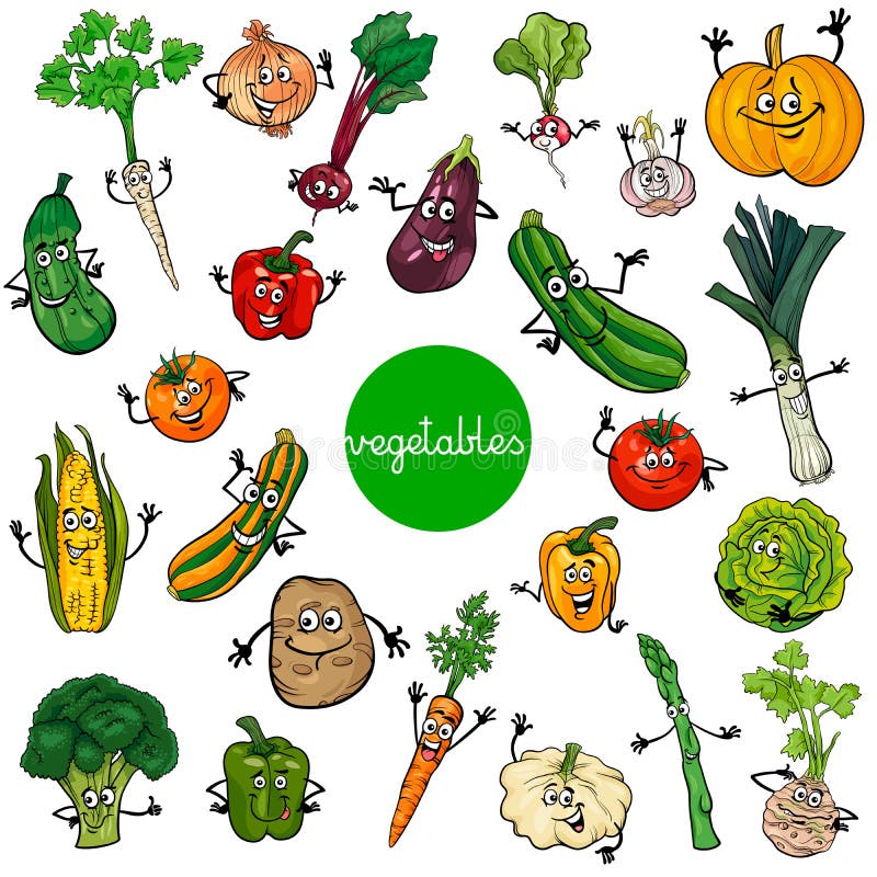 Coleção Dos Caráteres Dos Vegetais Dos Desenhos Animados Ilustração do Vetor - Ilustração de cômico, salsa: 105013333