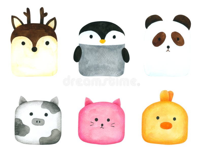 A cole??o animal da aquarela ? disposi??o tirada pintou isolado no fundo branco ilustração stock A cole??o animal da aquarela ? disposi??o tirada pintou isolado no fundo branco ilustração stock