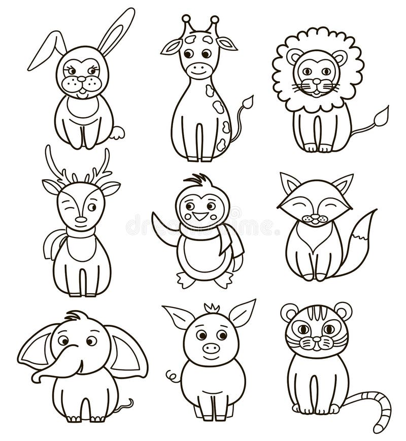 Colección De Dibujos Animados De Animales Salvajes Aislados En El Fondo  Blanco Stock de ilustración - Ilustración de cerdo, zorro: 204450130