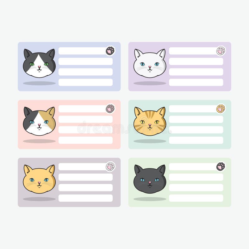 Etiquetas De Nombres De Gatos Lindos Ilustración del Vector - Ilustración  de conjunto, gato: 234225229