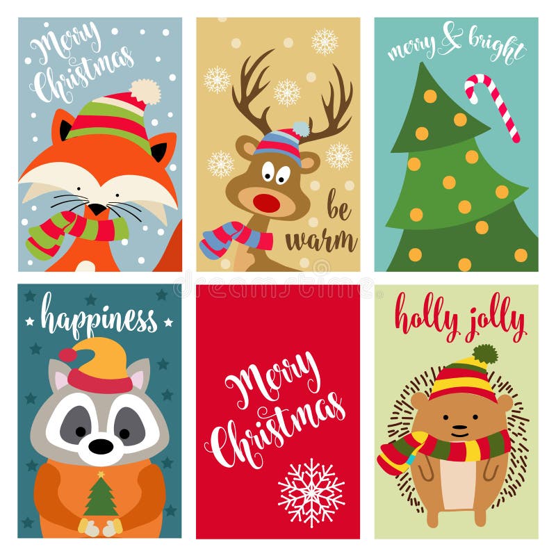 Colección De La Tarjeta De Navidad Con Los Animales Y Los Deseos  Ilustración del Vector - Ilustración de label, trazado: 132709147