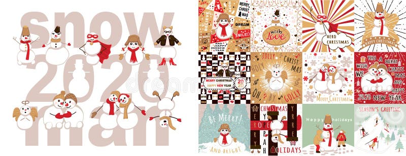 Colección De Muñecos De Nieve Aislada En Fondo Blanco Set Con Tarjeta De Saludo Ilustración del Vector - Ilustración de tarjeta, saludo: 163838409