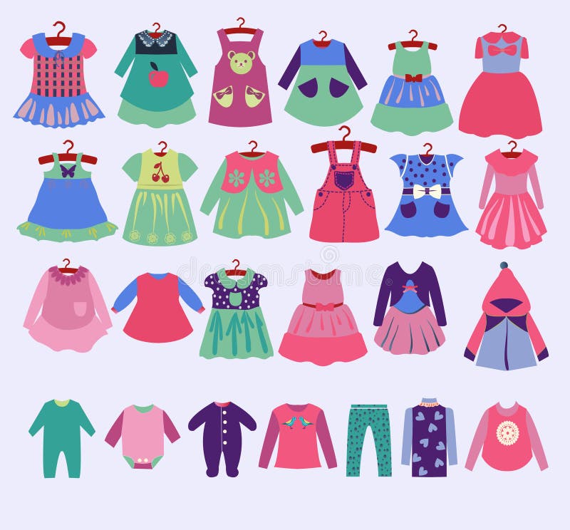 Colección De Prendas De Vestir Para Niños De Moda Para Niñas Ilustración  del Vector - Ilustración de poco, ropa: 202894775