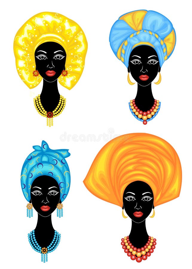 colecci?n Silueta de una cabeza de una se?ora dulce Un mant?n brillante, un turbante se ata en la cabeza de una muchacha afroamer ilustración del vector colecci?n Silueta de una cabeza de una se?ora dulce Un mant?n brillante, un turbante se ata en la cabeza de una muchacha afroamer ilustración del vector