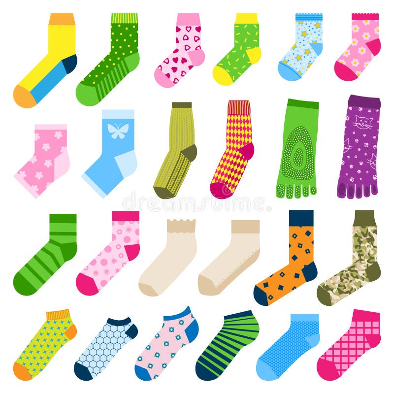 Foot toe socks fashion clothes design vector illustration various cotton warm collection Textile fabric pair cute decoration wool winter sport season collection. Foot toe socks fashion clothes design vector illustration various cotton warm collection Textile fabric pair cute decoration wool winter sport season collection.