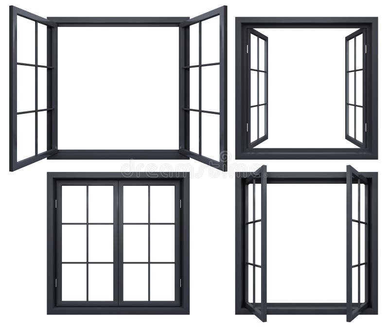 Colección de bastidores de ventana negros aislados en blanco