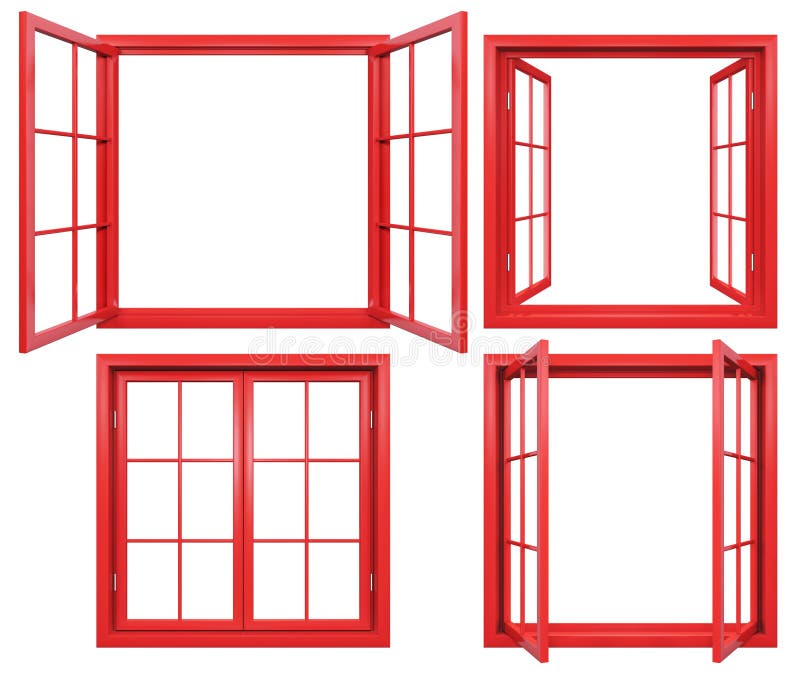 Colección de bastidores de ventana rojos aislados en blanco