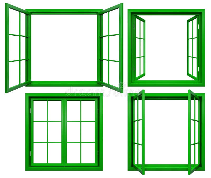 Colección de bastidores de ventana verdes aislados en blanco