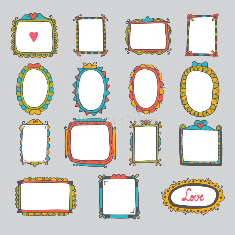 Collection of hand drawn cartoon frames. Sketchy doodle frames and borders. Vector illustration. Collection of hand drawn cartoon frames. Sketchy doodle frames and borders. Vector illustration