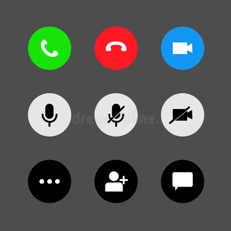 Colección de botones de interfaz de usuario de videollamadas. botones e iconos frecuentemente utilizados para aplicaciones de vide ilustración del vector