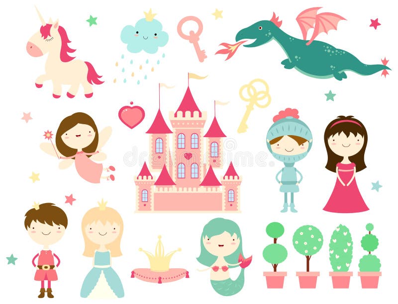 Colección de caracteres lindos del hada-cuento ilustración del vector Colección de caracteres lindos del hada-cuento ilustración del vector