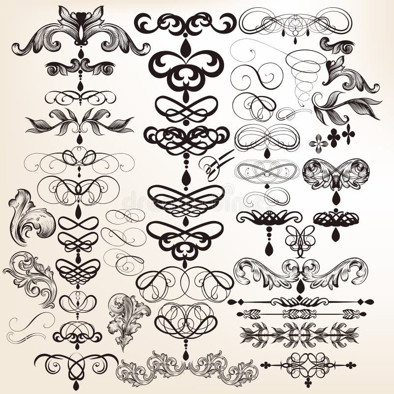 Colección de elementos caligráficos del diseño del vector del vintage para el de stock de ilustración Colección de elementos caligráficos del diseño del vector del vintage para el de stock de ilustración