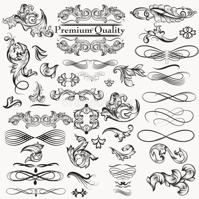 Colección de elementos decorativos caligráficos del vector para el desig stock de ilustración Colección de elementos decorativos caligráficos del vector para el desig stock de ilustración