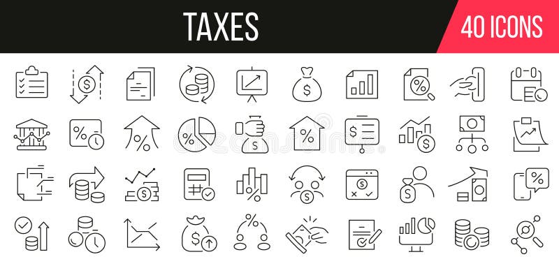 Colección de iconos de línea de impuestos. conjunto de iconos simples. ilustración vectorial ilustración del vector