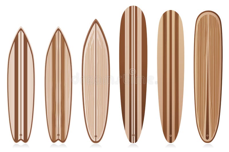 Colección de ilustraciones de tablas de surf de madera vectorial stock de ilustración