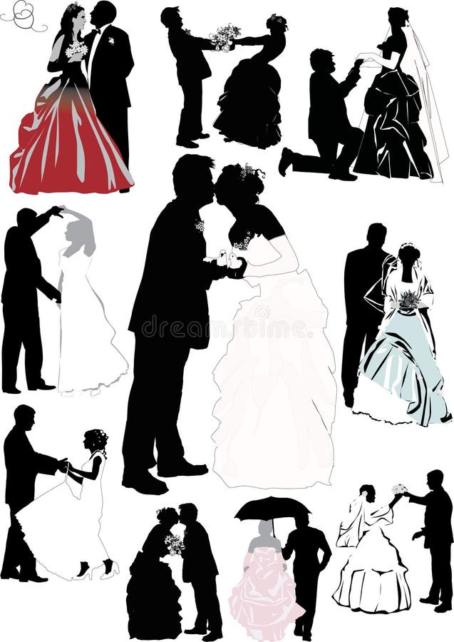 Illustration with wedding couple silhouettes isolated on white background. Illustration with wedding couple silhouettes isolated on white background