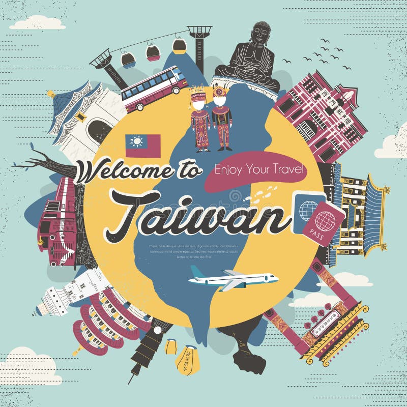 Colección de las atracciones de Taiwán en estilo plano del diseño ilustración del vector Colección de las atracciones de Taiwán en estilo plano del diseño ilustración del vector
