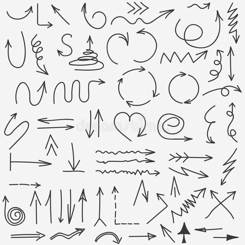 Colección de las flechas del garabato Elementos determinados dibujados mano de la flecha negra Vector ilustración del vector Colección de las flechas del garabato Elementos determinados dibujados mano de la flecha negra Vector ilustración del vector