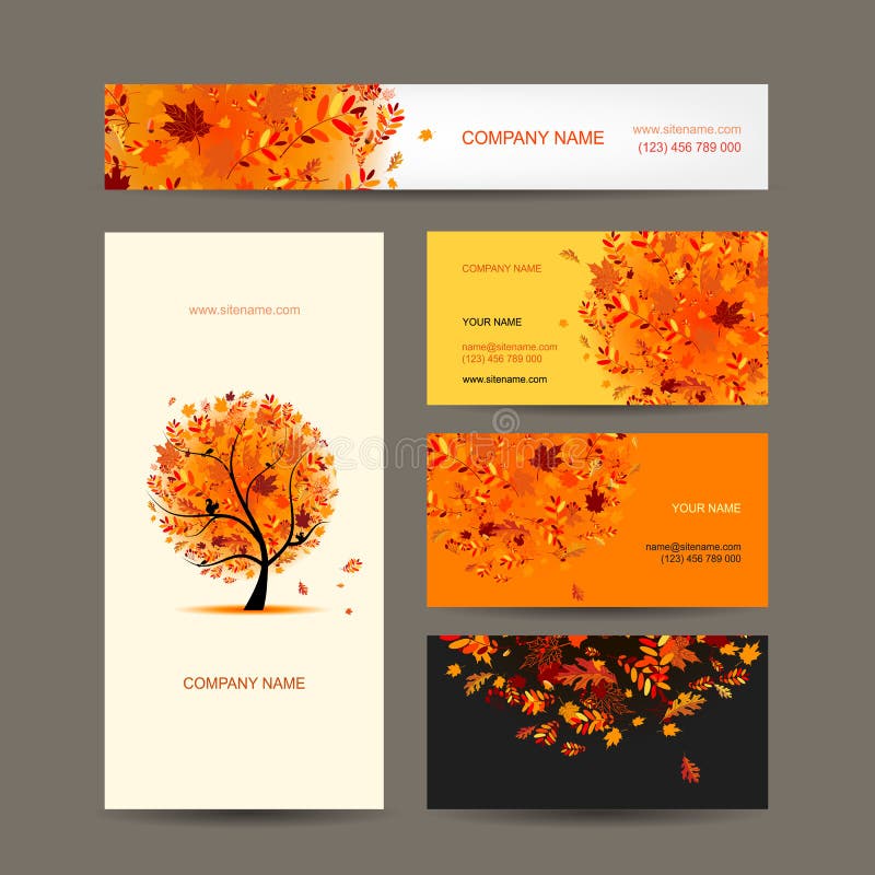 Colección de las tarjetas de visita con diseño del árbol del otoño ilustración del vector Colección de las tarjetas de visita con diseño del árbol del otoño ilustración del vector