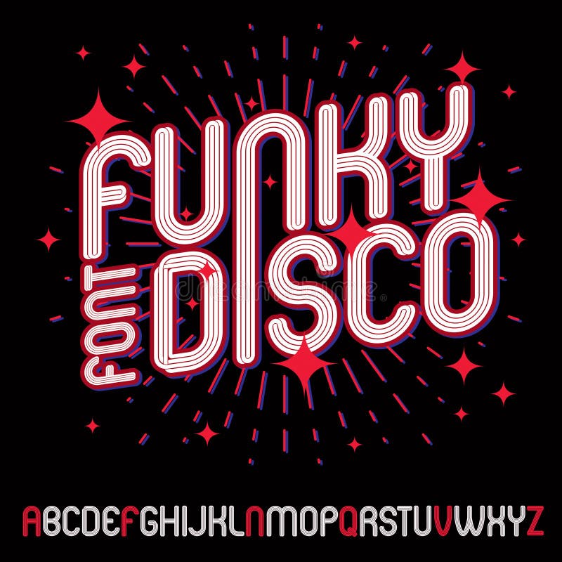 Colección de letras del alfabeto inglés funky vectorial, puede ser usada en la creación de arte de afiches para discoteca libre illustration Colección de letras del alfabeto inglés funky vectorial, puede ser usada en la creación de arte de afiches para discoteca libre illustration
