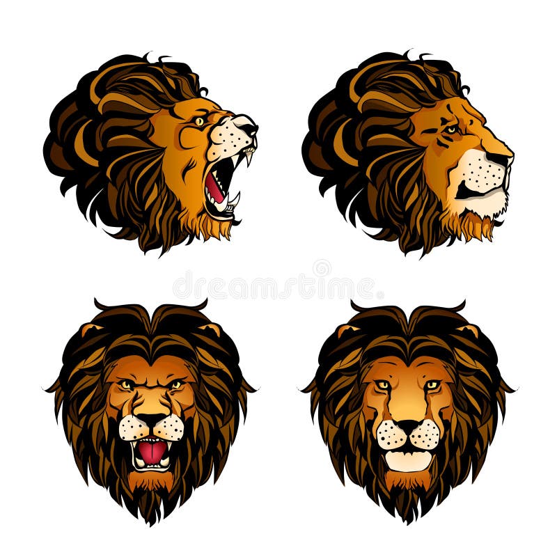 Colección de Lion Heads coloreado cuatro ilustración del vector Colección de Lion Heads coloreado cuatro ilustración del vector