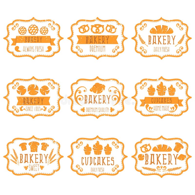 Colección de logotipo retro de la panadería del vintage con el pan, pretze libre illustration Colección de logotipo retro de la panadería del vintage con el pan, pretze libre illustration