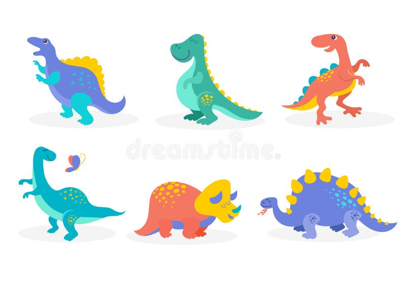Colección de los dinosaurios, ejemplos lindos de animales prehistóricos stock de ilustración Colección de los dinosaurios, ejemplos lindos de animales prehistóricos stock de ilustración