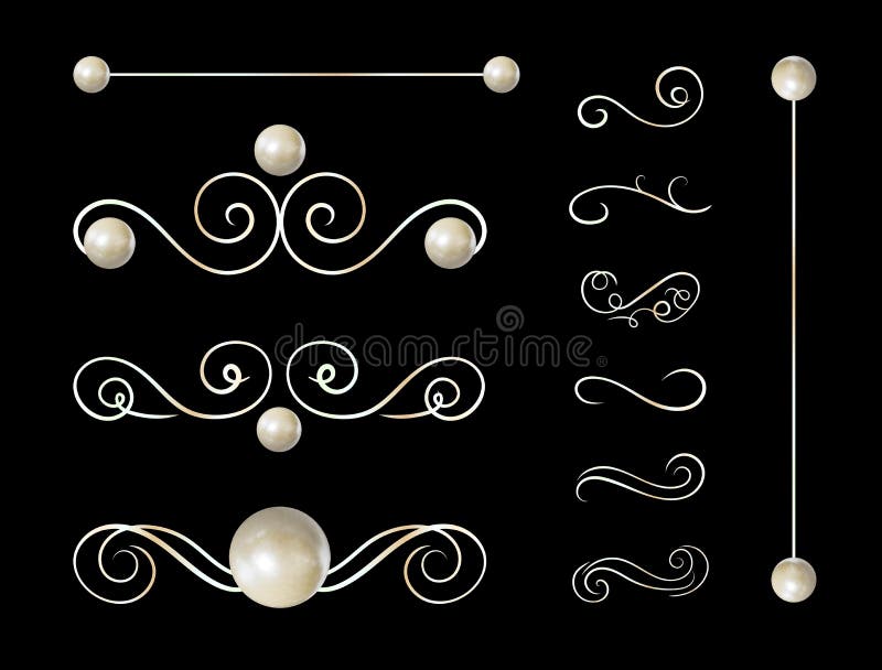 Colección de los elementos del diseño del vintage del vector, Isoalted en remolinos caligráficos del fondo del color negro de la ilustración del vector Colección de los elementos del diseño del vintage del vector, Isoalted en remolinos caligráficos del fondo del color negro de la ilustración del vector
