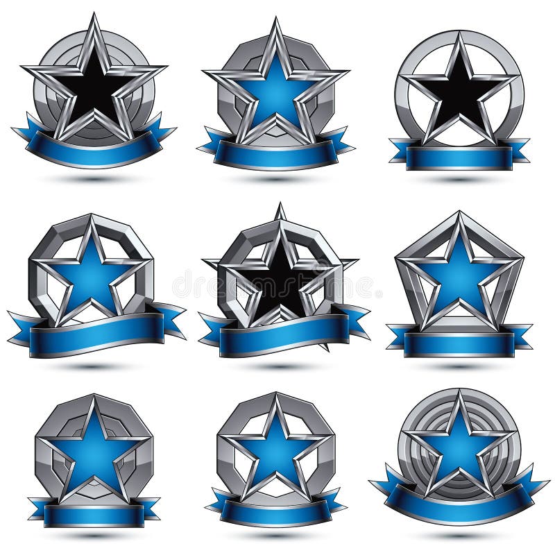 Colección de los iconos atractivos heráldicos redondos grises 3d, gra de plata ilustración del vector Colección de los iconos atractivos heráldicos redondos grises 3d, gra de plata ilustración del vector