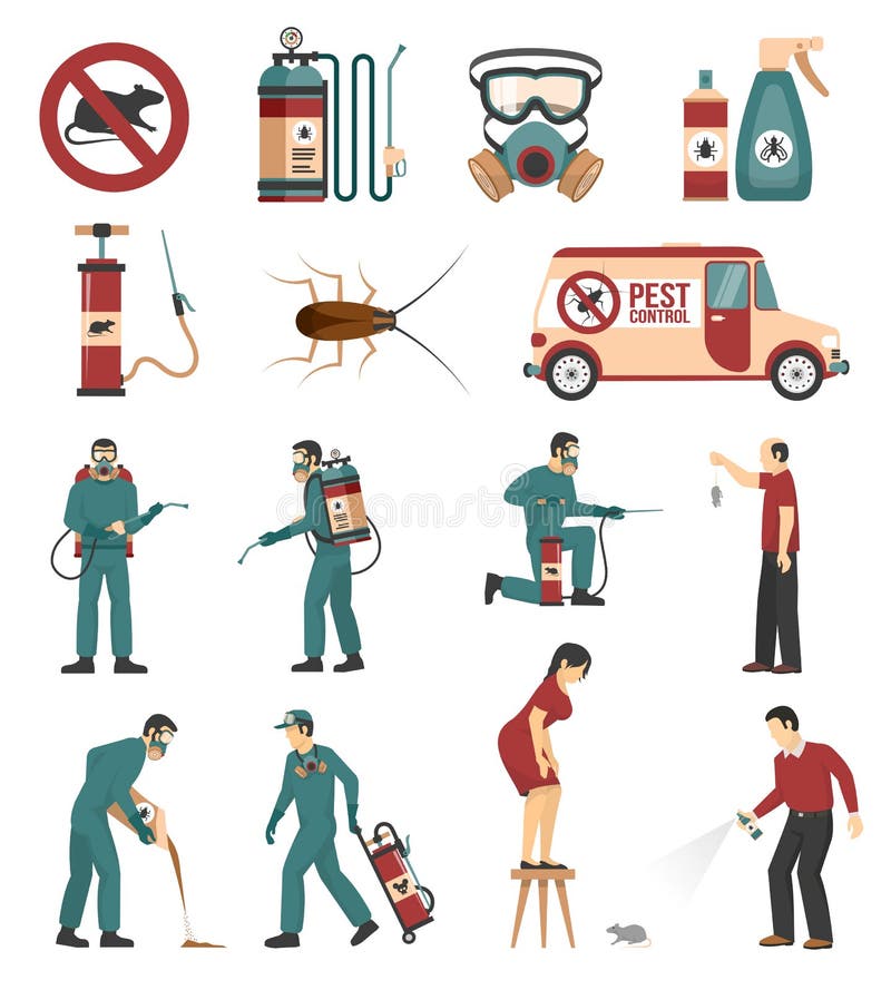 Colección de los iconos del plano de servicio de control de parásito ilustración del vector Colección de los iconos del plano de servicio de control de parásito ilustración del vector