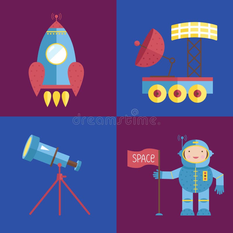 Colección de los iconos de la historieta del espacio stock de ilustración Colección de los iconos de la historieta del espacio stock de ilustración