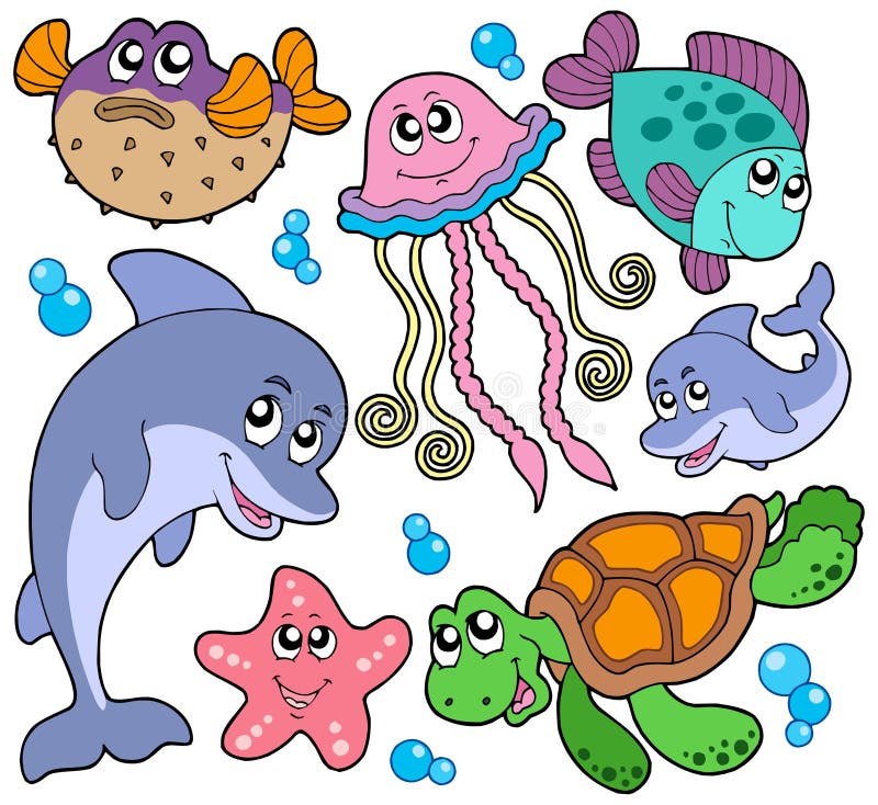 Colección de los peces de mar y de los animales ilustración del vector Colección de los peces de mar y de los animales ilustración del vector
